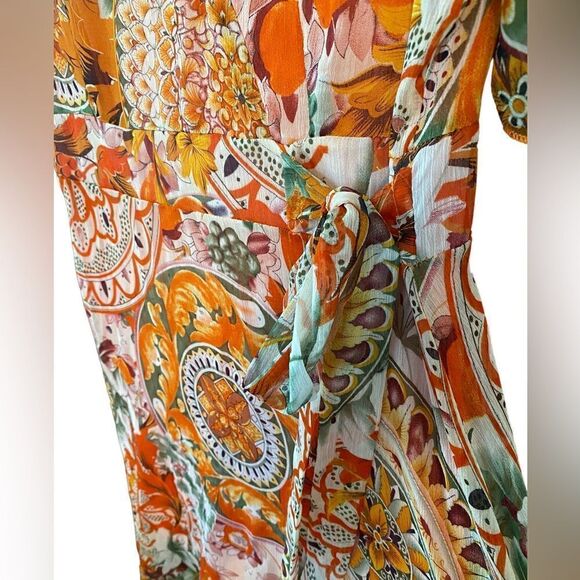Vicky and Lucas Sz M Orange Paisley Ruffle Side Tie Cottagecore Liberty Dress - Picture 5 of 10